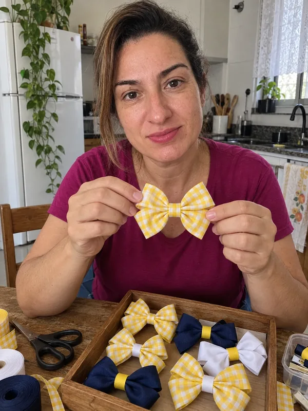 Aluna mostrando seus laços em casa
